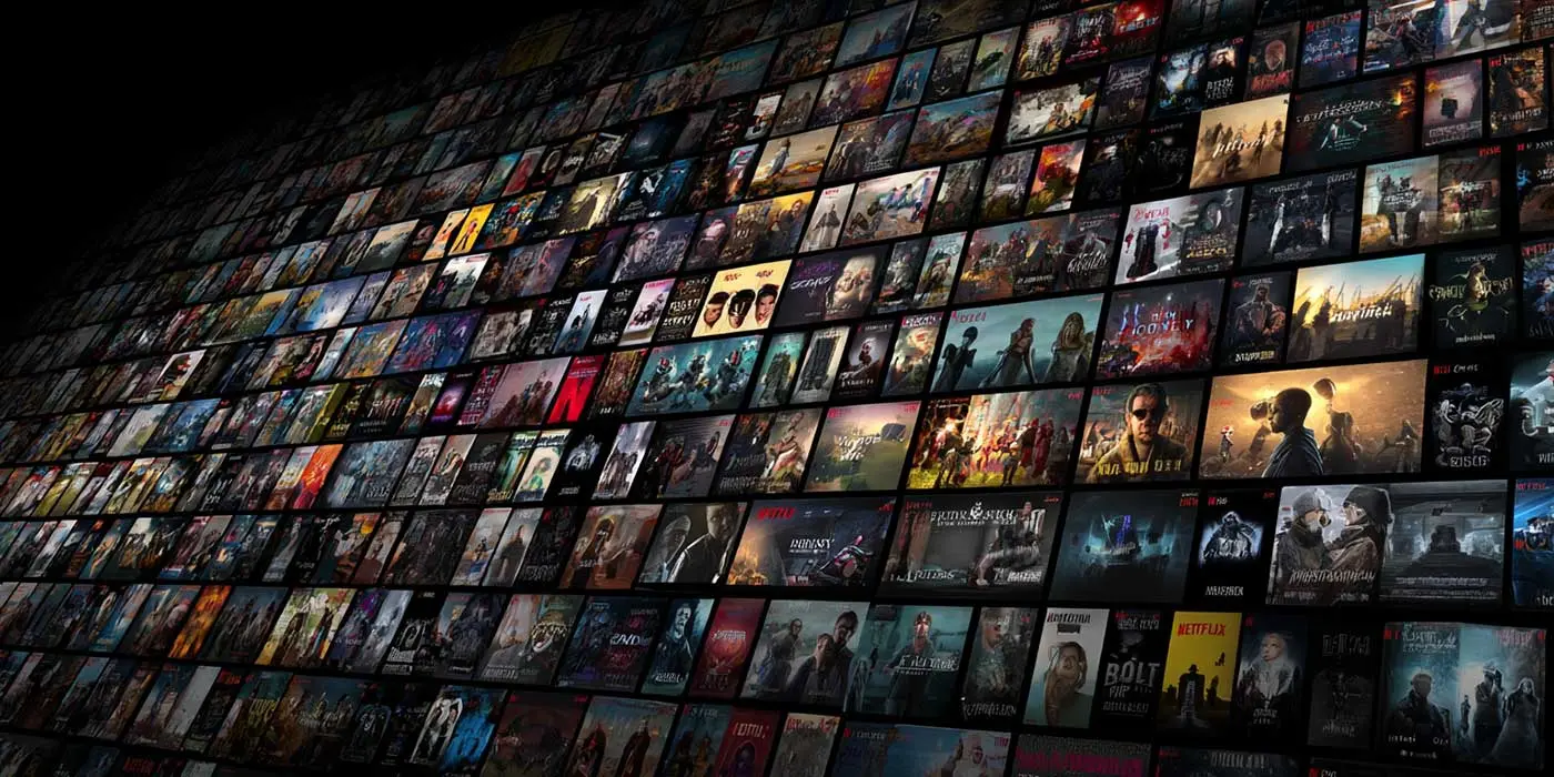Video on demand library interface showing movies, series, and documentaries organized by genre