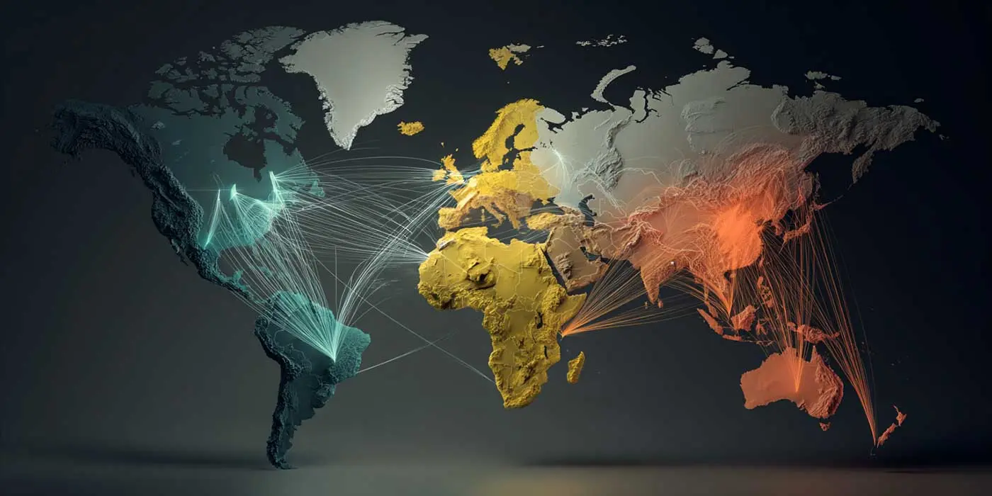World map showing 17,000+ channels from 100+ countries with highlighted coverage areas